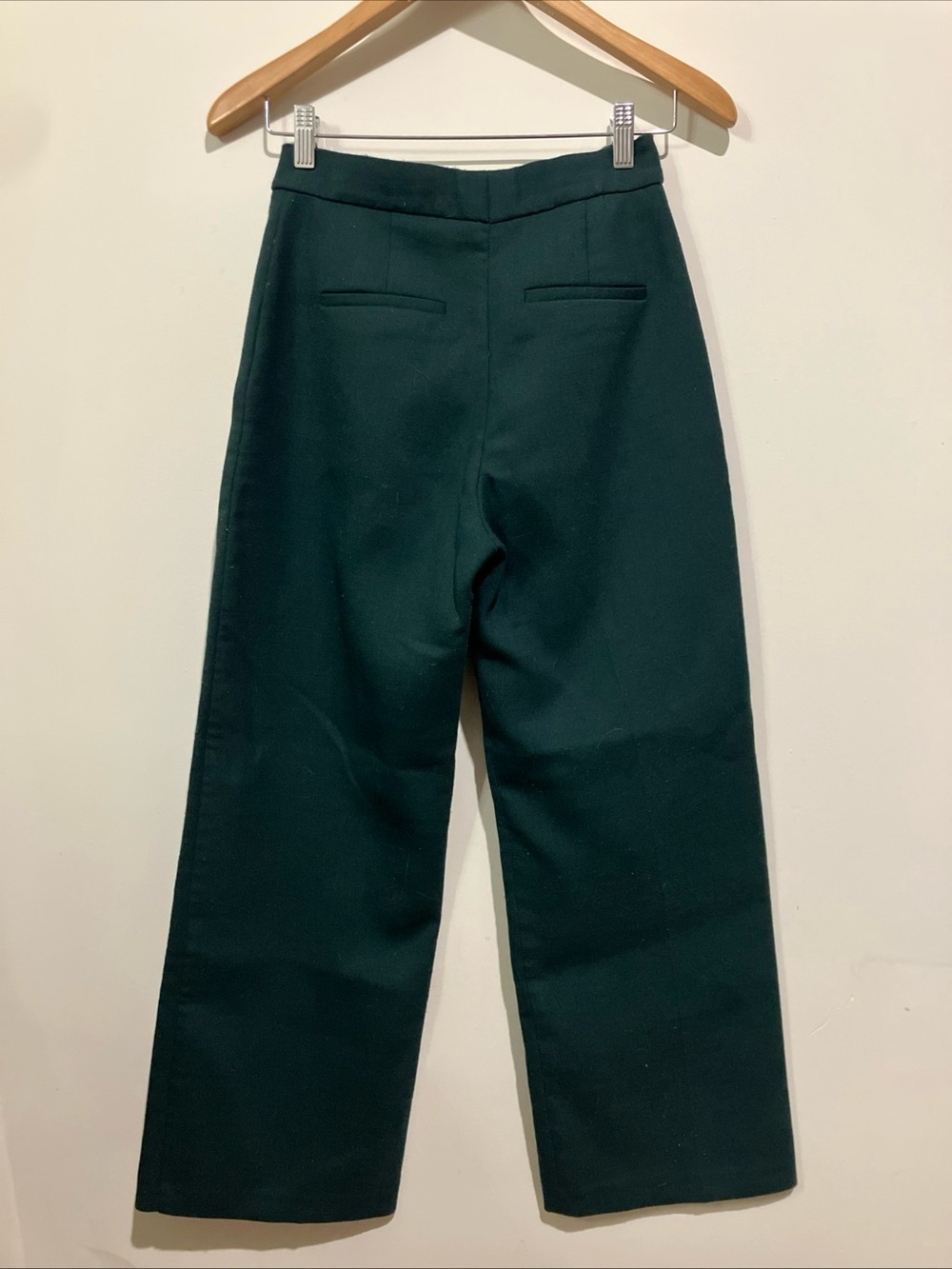 Sezane Wide-Leg High-Rise Pants in Deep Green, size 4
